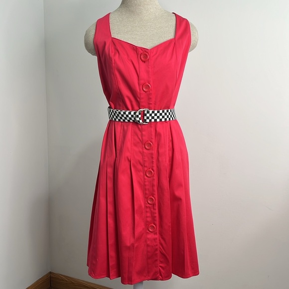 Spense Womens Rockabilly Dress Size 10 Bright Pink Square Sweetheart Neck - Flaw - Picture 2 of 16